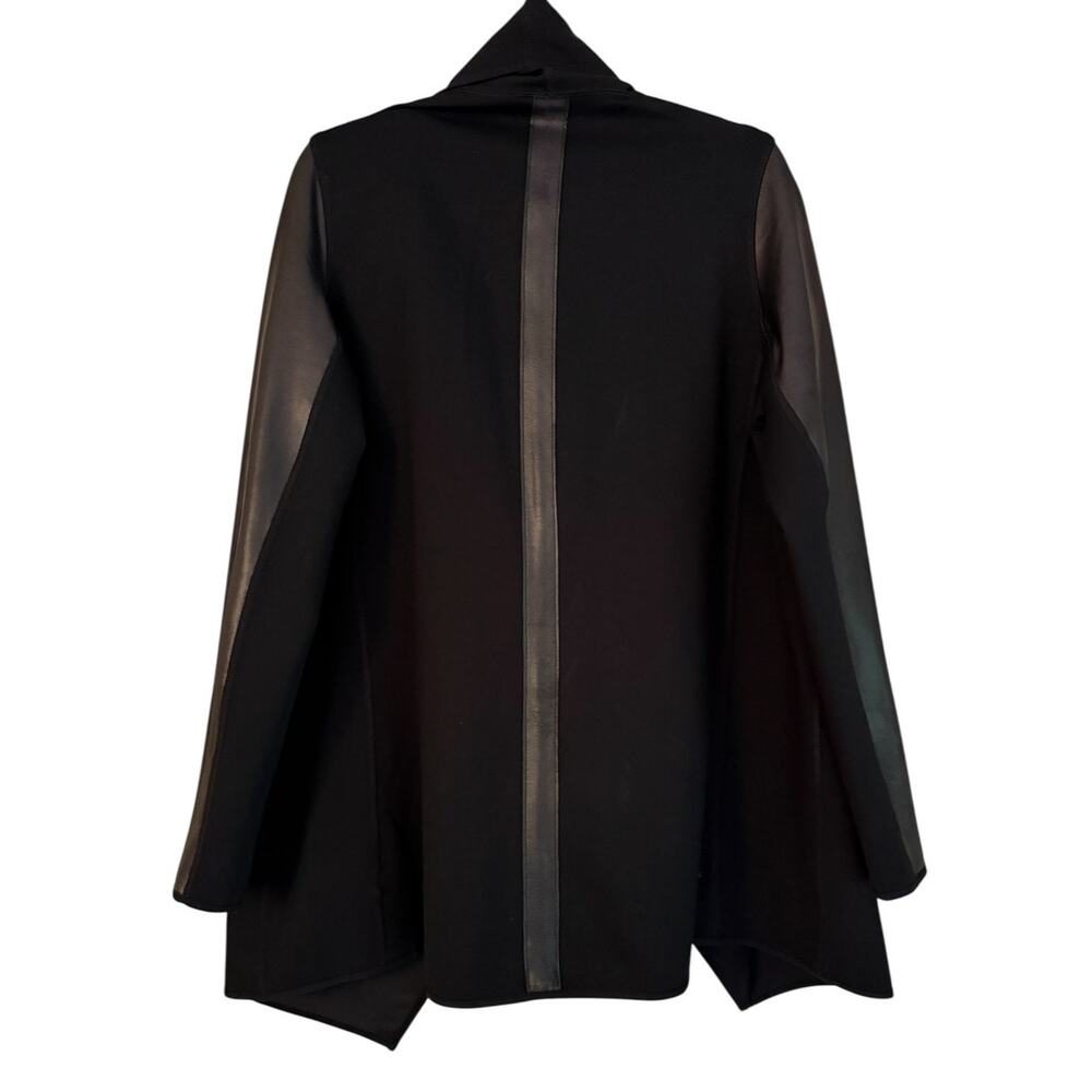 Spanx Drape Front Convertible Jacket Faux Leather Knit Blazer Black L - Picture 9 of 10